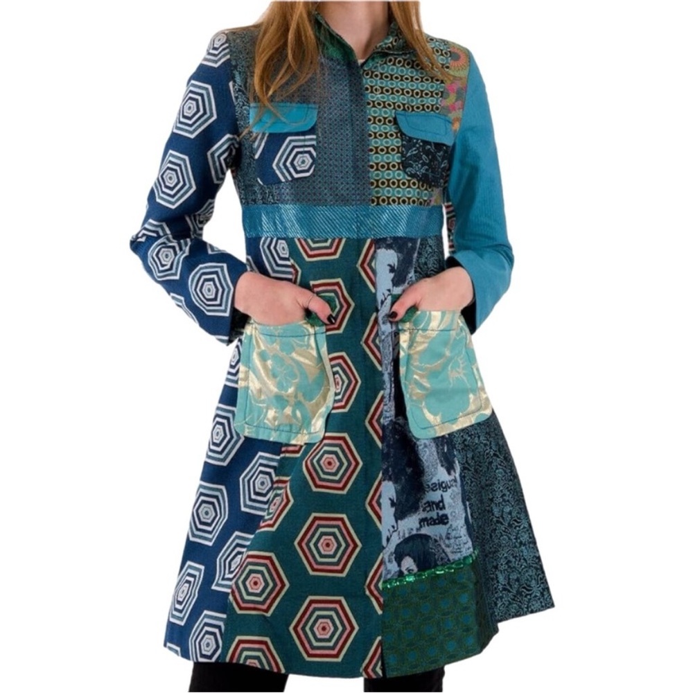 Desigual Women’s Coat size 42 EU Jacquard Linen Blend patchwork